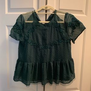 Green Zara blouse with flower embroidery